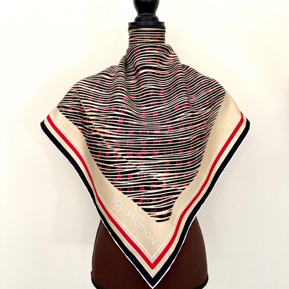 Authentic Louis Vuitton Scarf Monogram Pattern Alma Bag Print Beige Silk Wrap - Picture 3 of 16